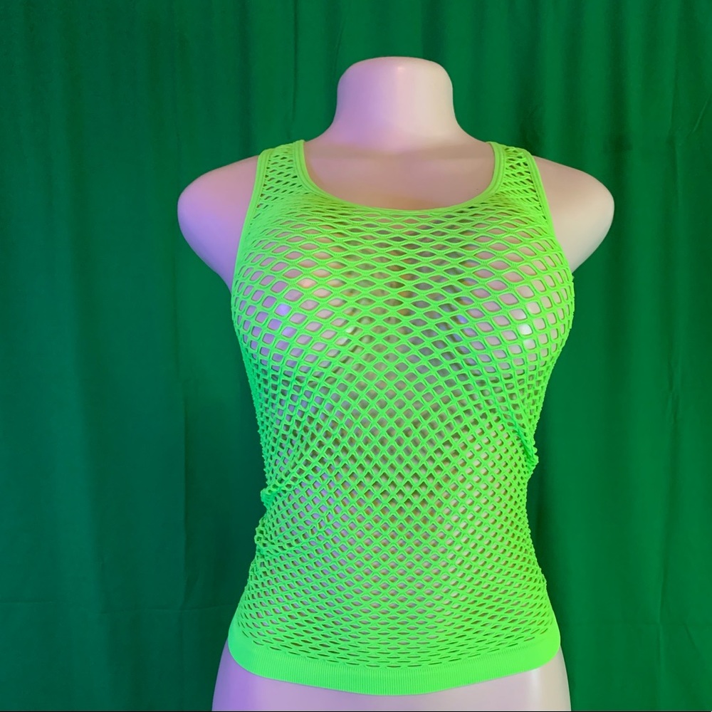 Neon green full netted shirt / cover up